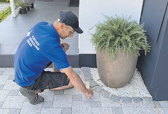 Terrassenreinigung, Probefläche, Ender Flächenreinigung, Steinexperte, Steinreinigung